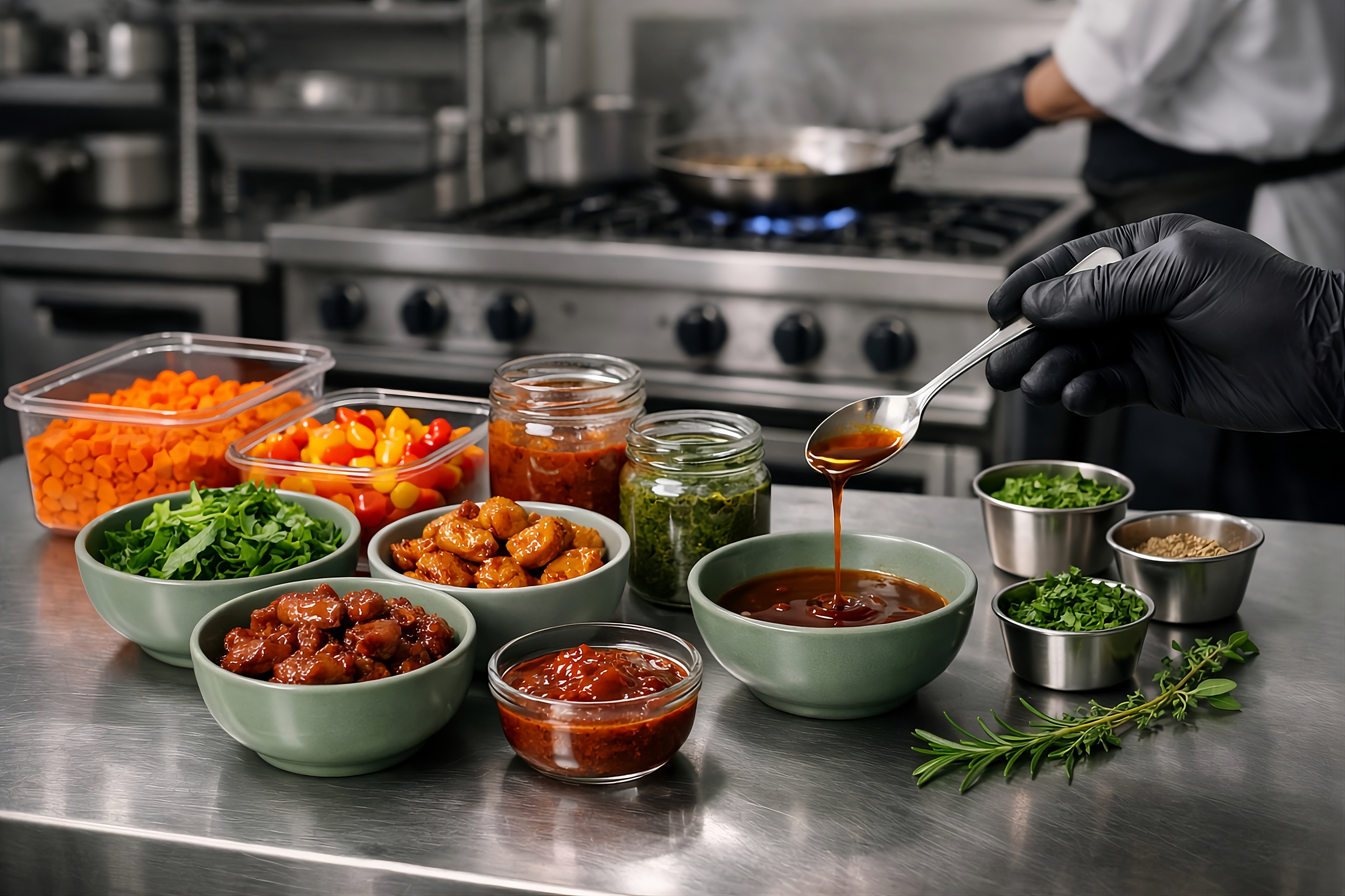 Ready-to-cook food components being prepared