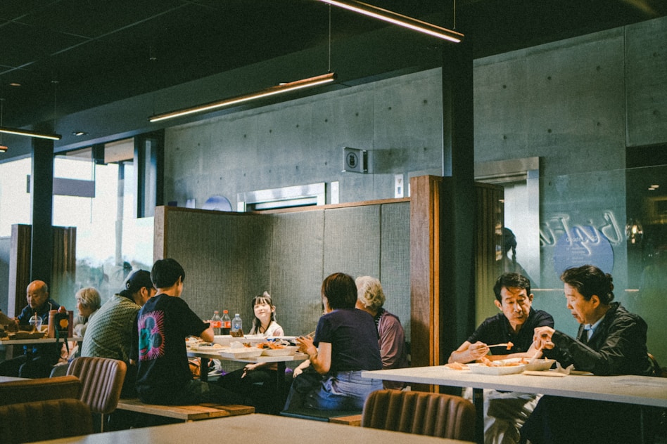 Calm restaurant dining room with guests